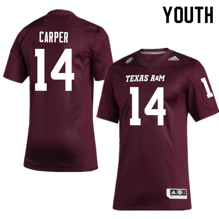 Youth #14 Keldrick Carper Texas A&M Aggies College Football Jerseys Sale-Maroon